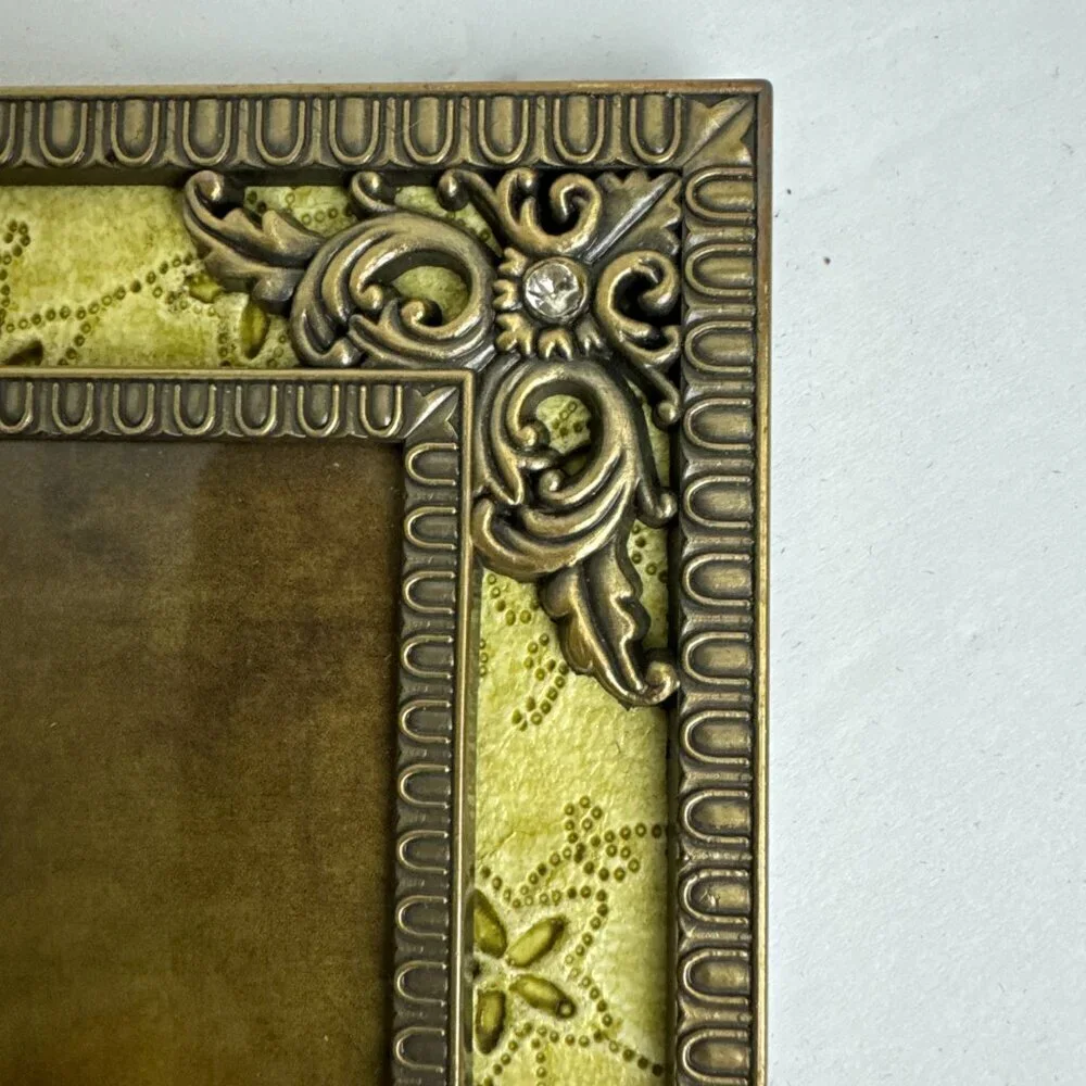 NEW Heavy Bronze Metal Ornate Picture Frame GENUINE CRYSTAL 6